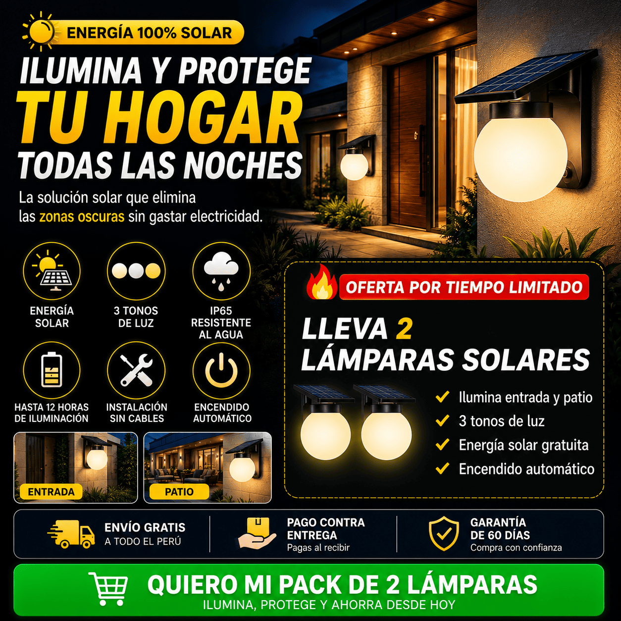 LÁMPARA SOLAR ESFÉRICA DE PARED