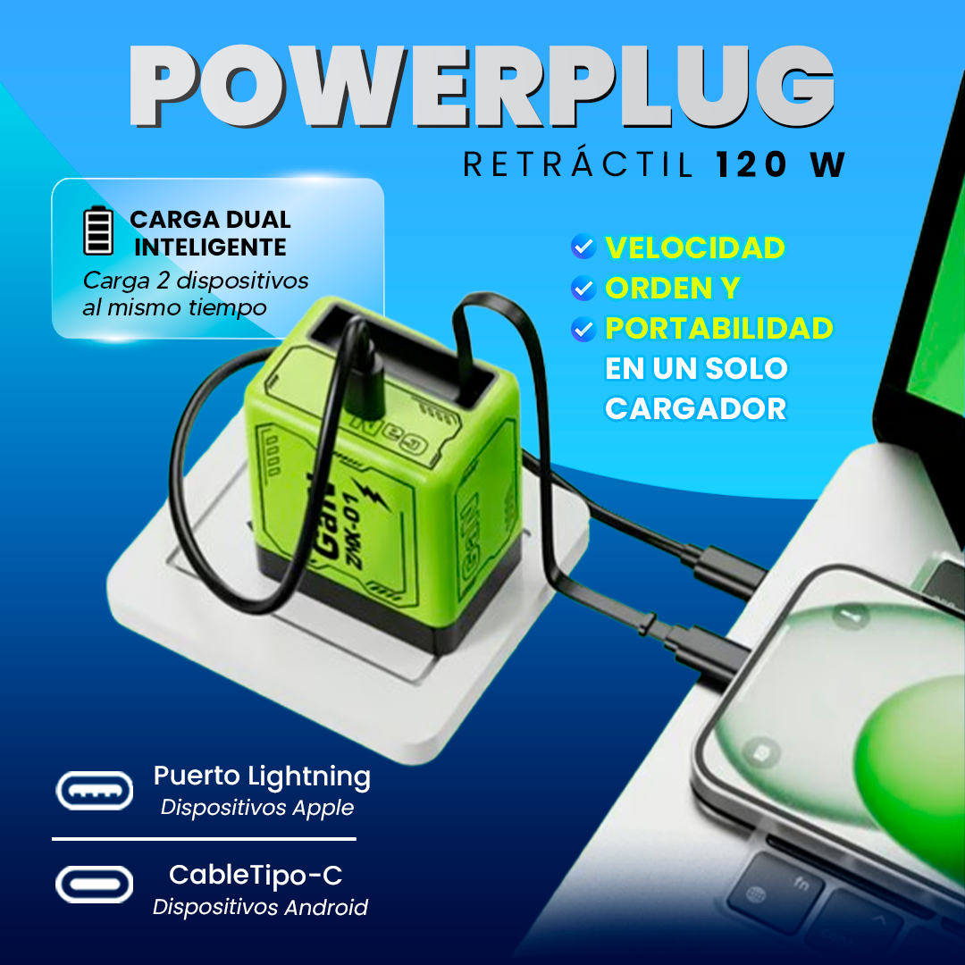 Cargador Retráctil 2 en 1 de 120W