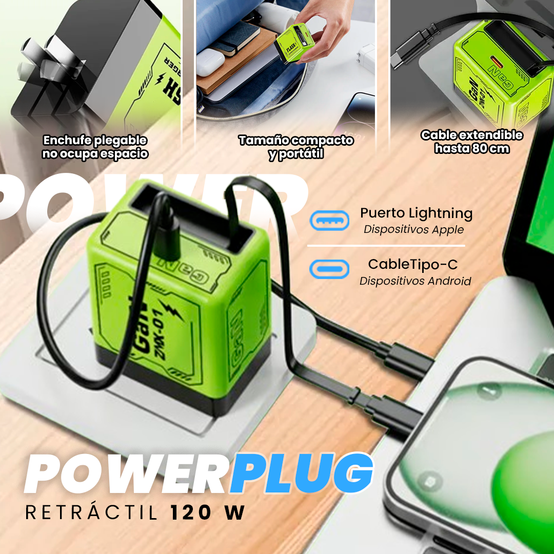 Cargador Retráctil 2 en 1 de 120W