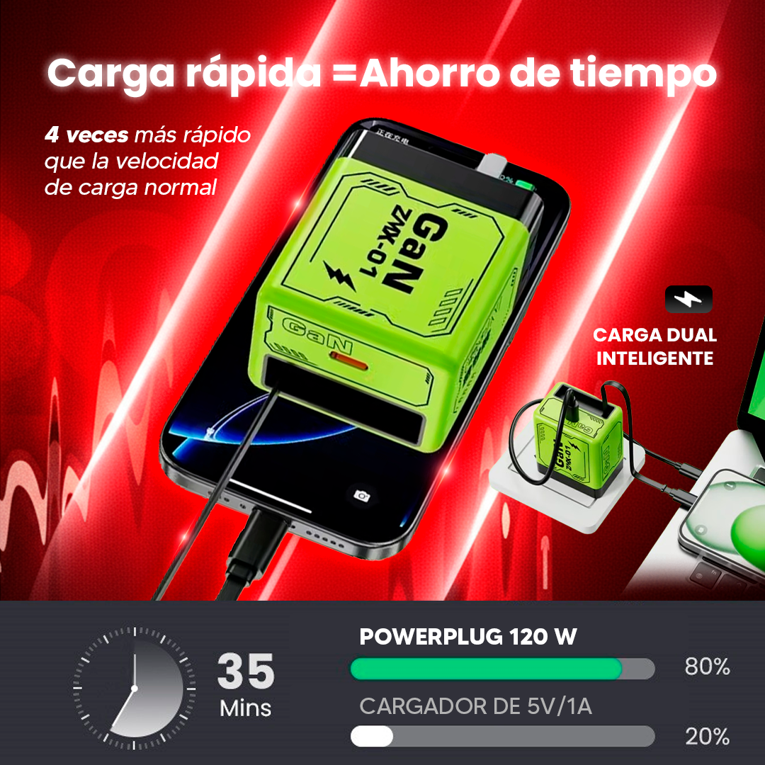 Cargador Retráctil 2 en 1 de 120W