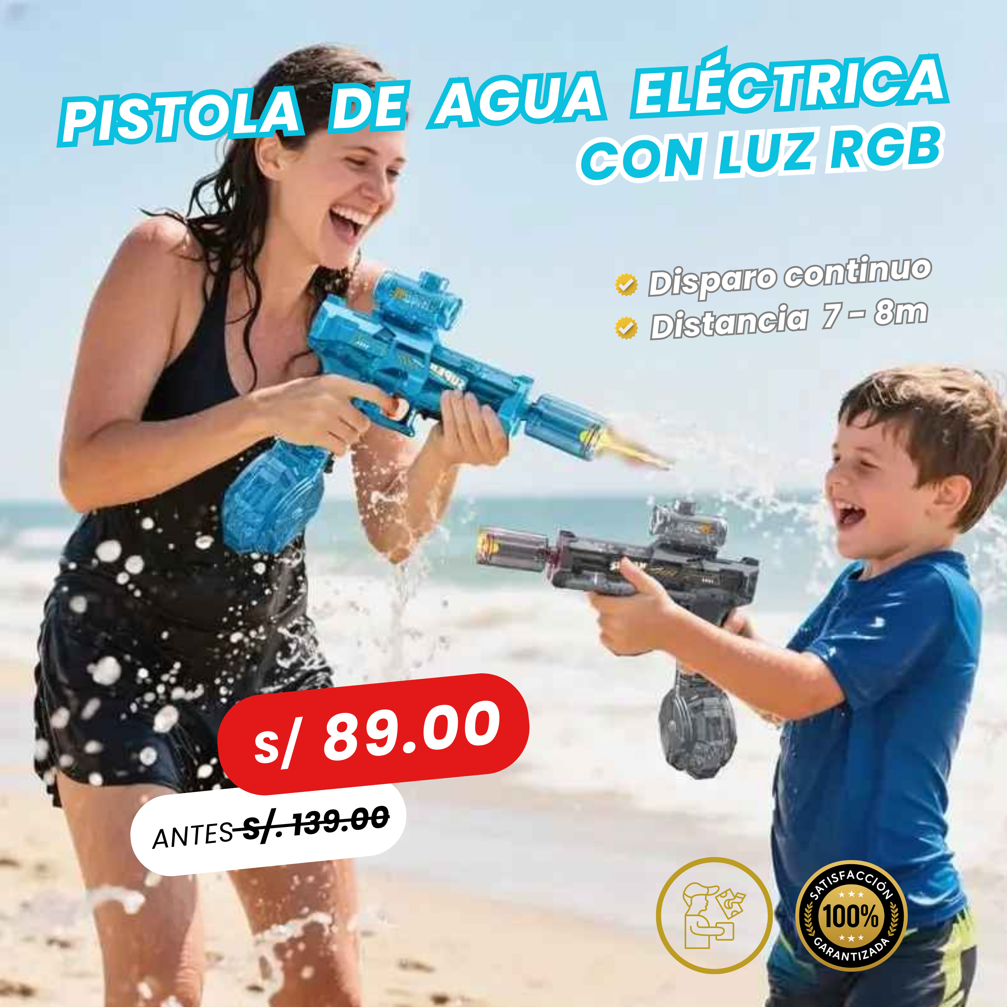 Pistola de Agua Eléctrica Con Luz RGB