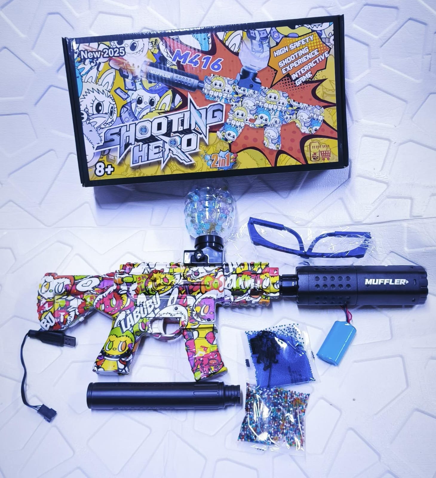 Pistola Hidrogel M416 con Luces RGB + Bota Humo ¡Diversión para toda la familia!