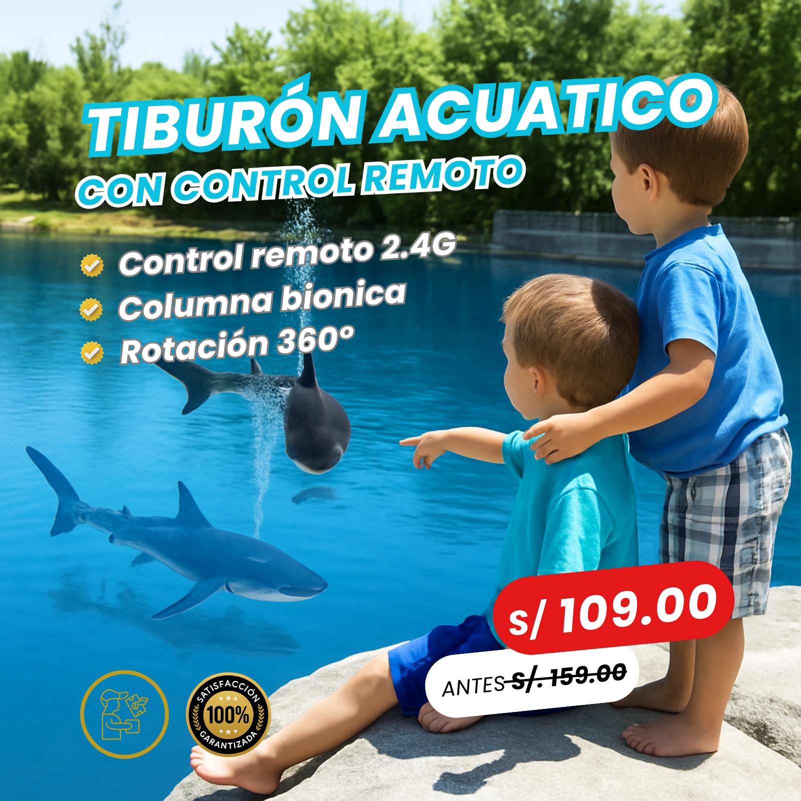 Tiburón Acuático RC 2.4G - ¡Diversión 360° EN EL AGUA!